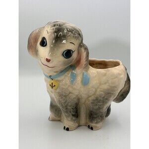 Vintage Ceramic Lamb Planter Sheep Figurine Baby Nursery Decor Mid-Century